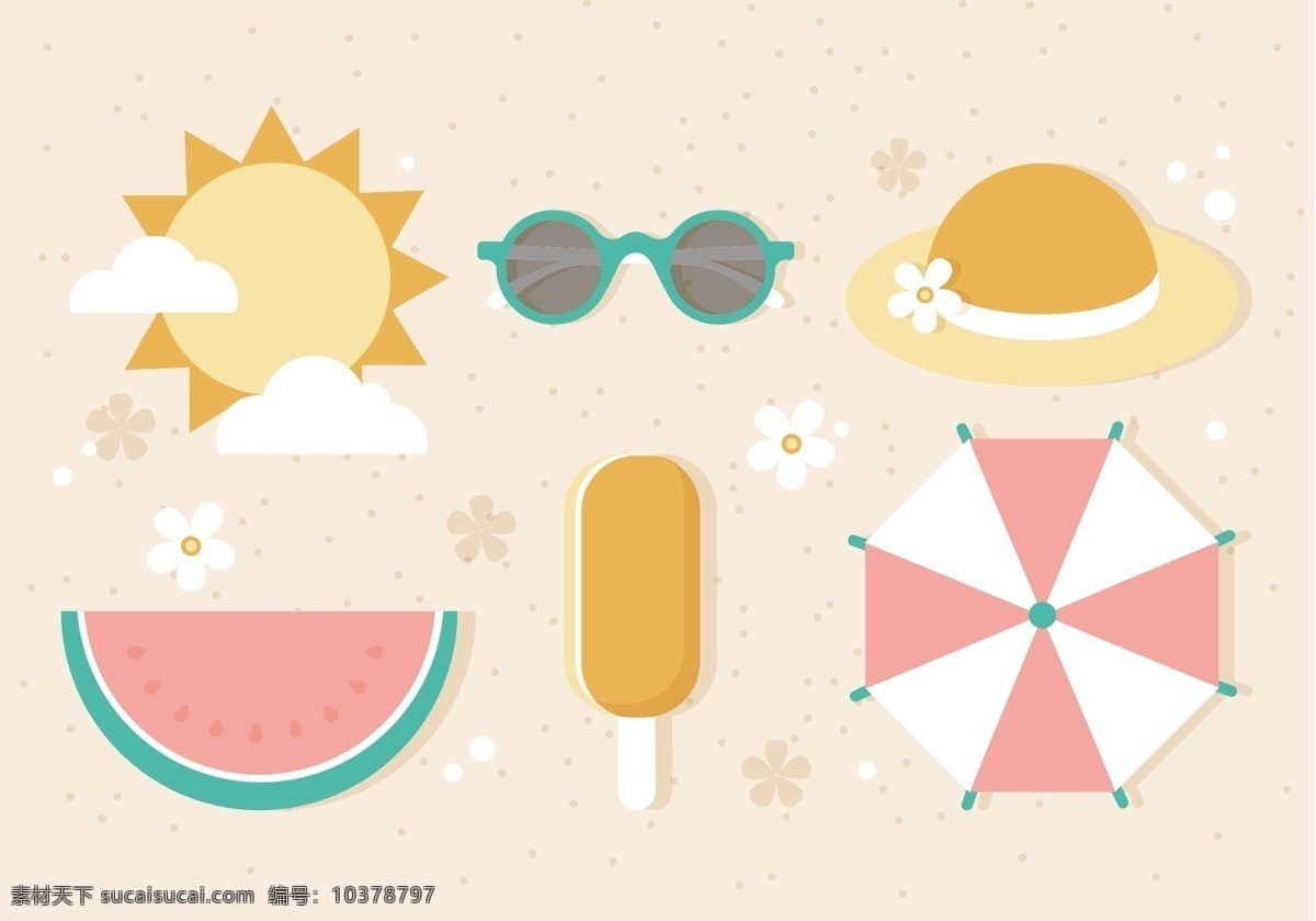 清新 夏季 夏天 度假 图标 度假图标 度假素材 沙滩 海滩 矢量素材 太阳 眼镜 沙滩帽 帽子 西瓜 冰淇凌 雪糕 遮阳伞