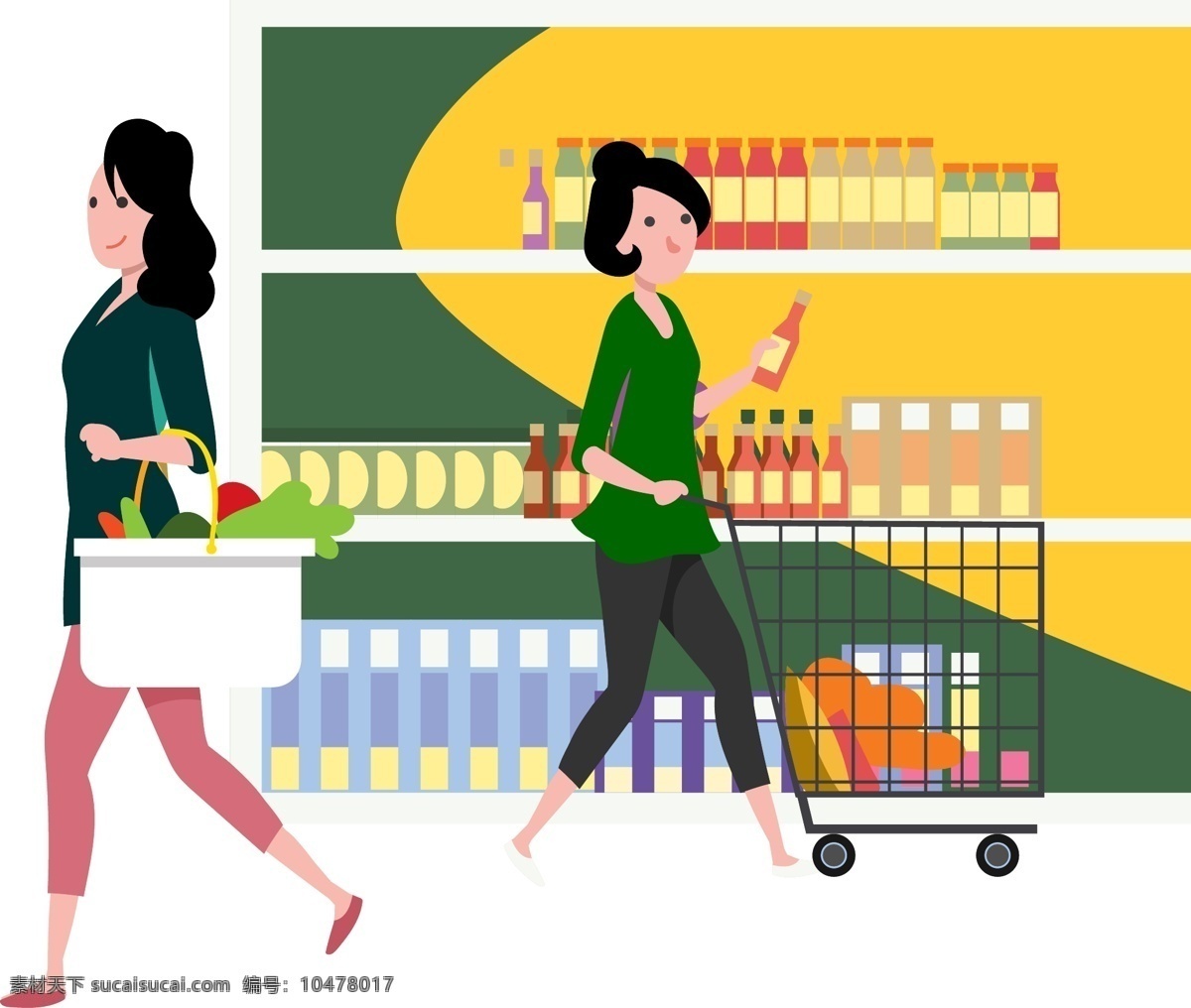 超市 人物 简约 装饰 图案 购物 插画