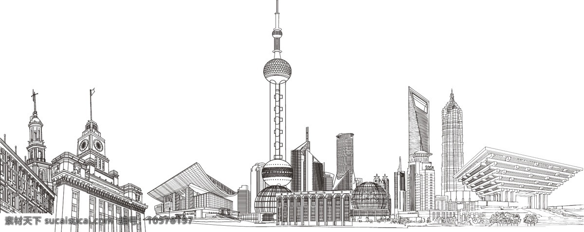上海东方明珠 陆家嘴 矢量线稿 商业圈 繁盛 兴旺 兴盛