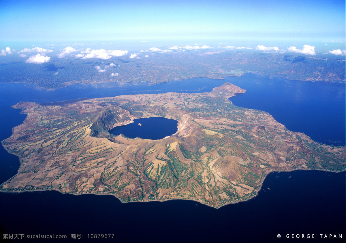 火山航拍 蓝天 白云 海 山水摄影 国内旅游 旅游摄影