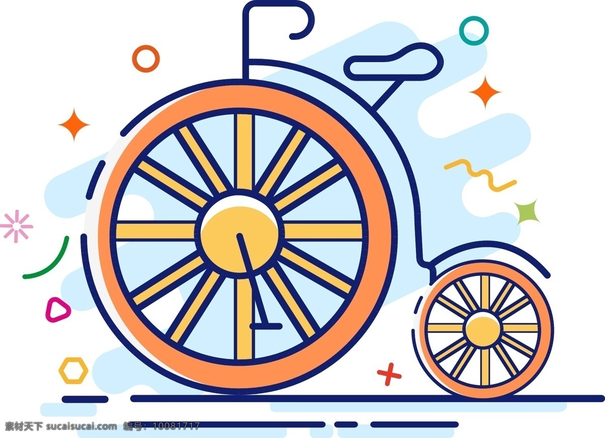 卡通 手绘 独轮车 矢量图 彩色图标 meb风格 自行车 icon 创意