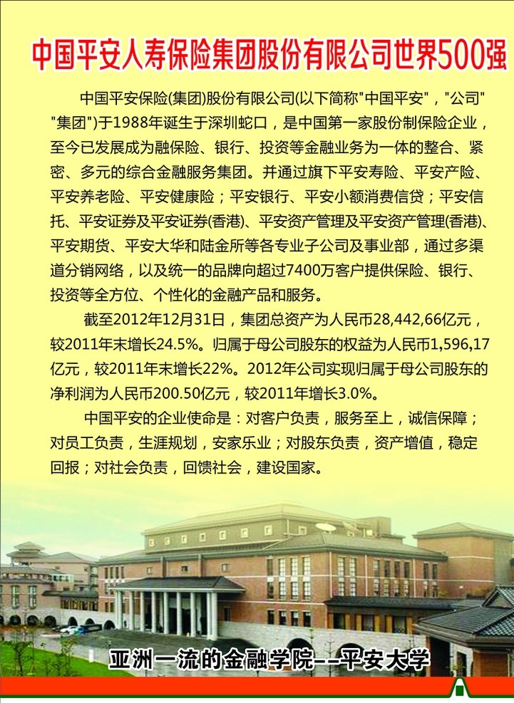 中国平安 正反 两面 宣传 人寿保险 有限公司 世界500强 平安大学 宣传单 正反两面 保险类