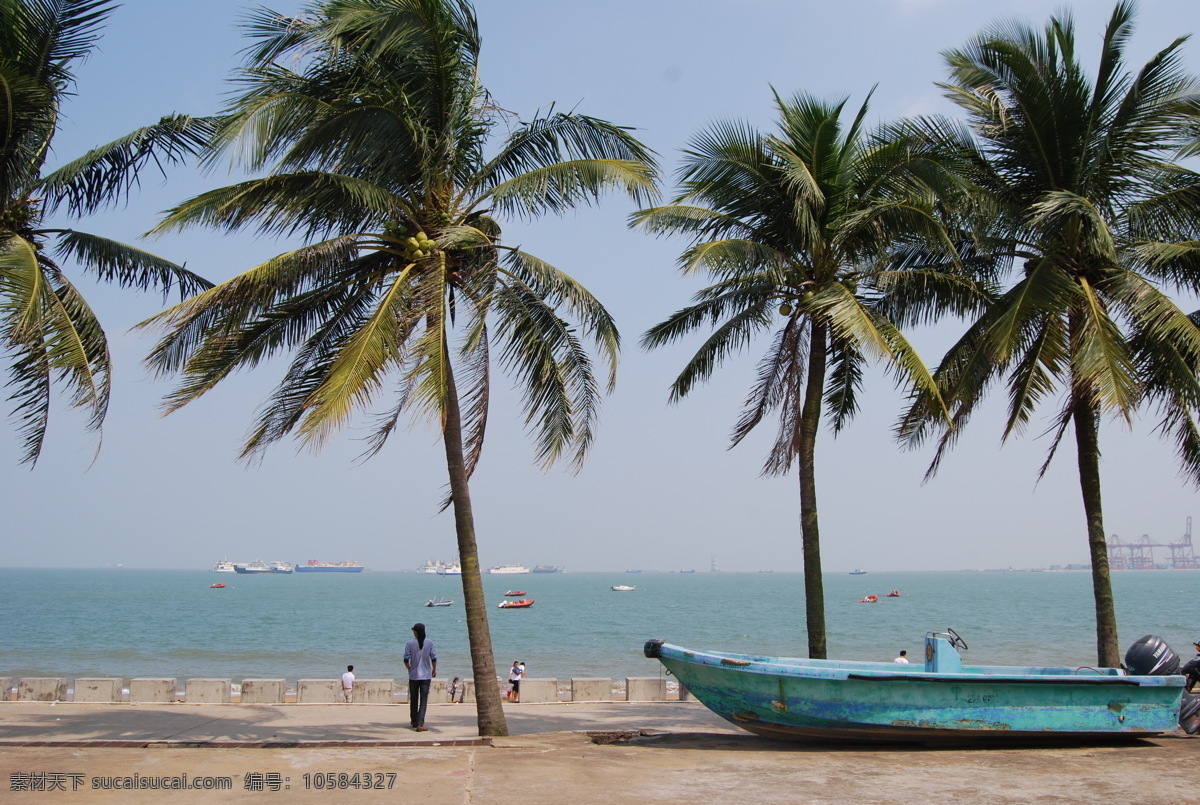 海边椰树 三亚 大海 椰树 穿 蓝天 建筑摄影图片 旅游摄影 自然风景