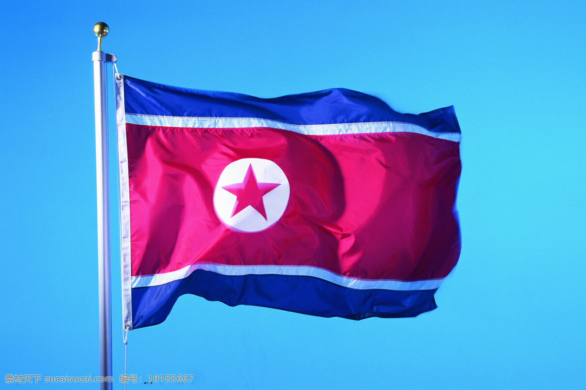 朝鲜国旗 朝鲜 国旗 旗帜 飘扬 旗杆 天空 文化艺术 摄影图库