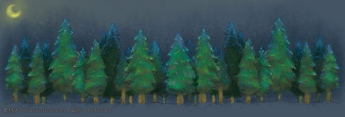 手绘森林夜景 手绘 插画 森林 夜景 风景 动漫动画 风景漫画