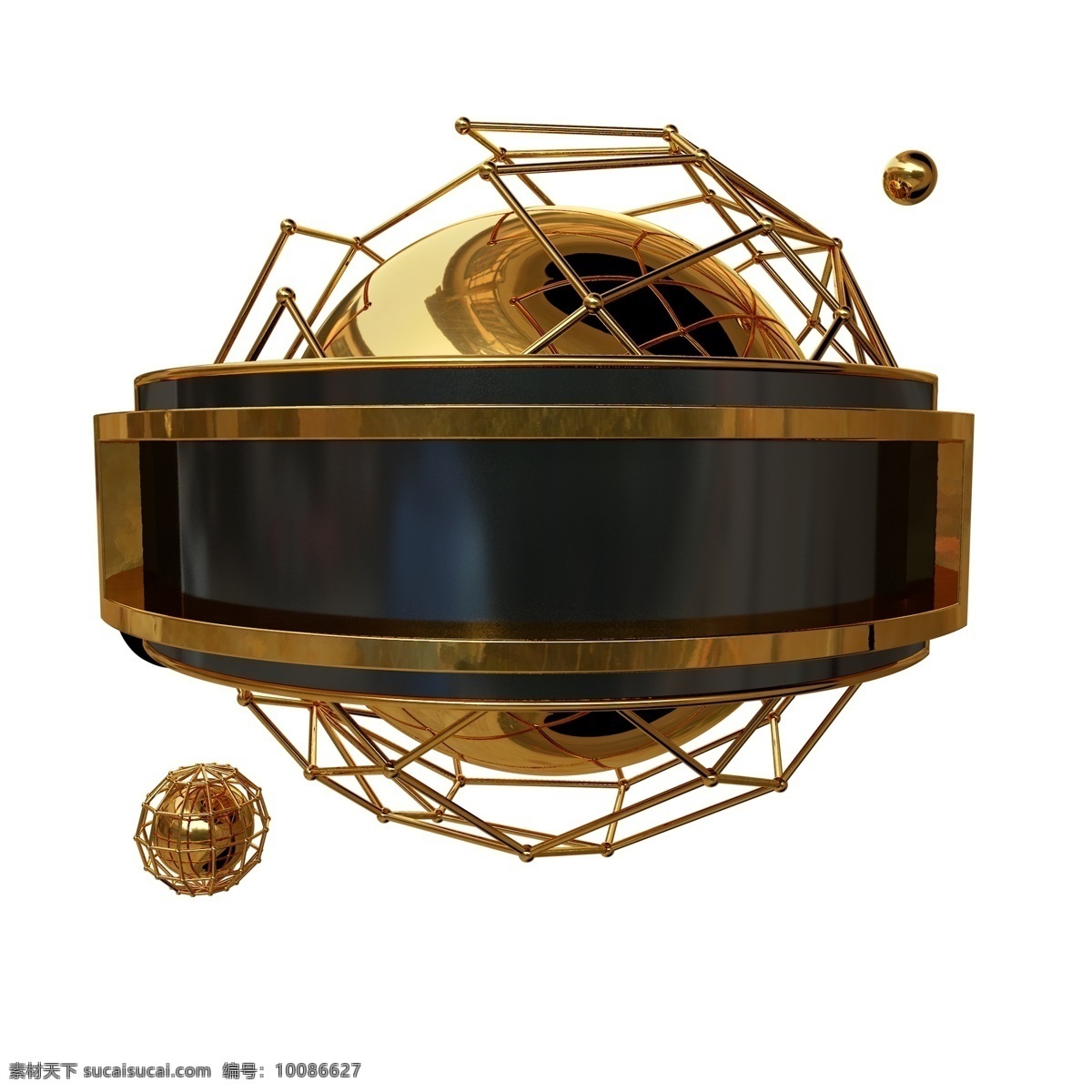 立体 c4d 背景 舞台 装饰 电商 促销 黑金 黑色 金属 晶格 标题 源文件 模型 小球 点缀