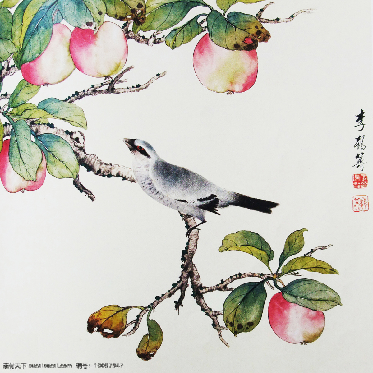 树木 上 水果 水墨画 名画 水墨花卉植物 国画 中国画 绘画艺术 装饰画 挂画 书画文字 文化艺术