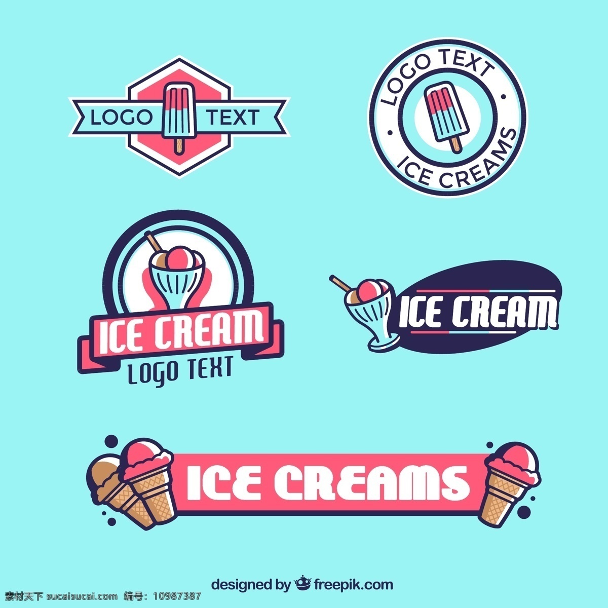 款 彩色 冰淇淋 标志 矢量 雪糕 夏季 丝带 冰淇淋杯 标志图标 公共标识标志