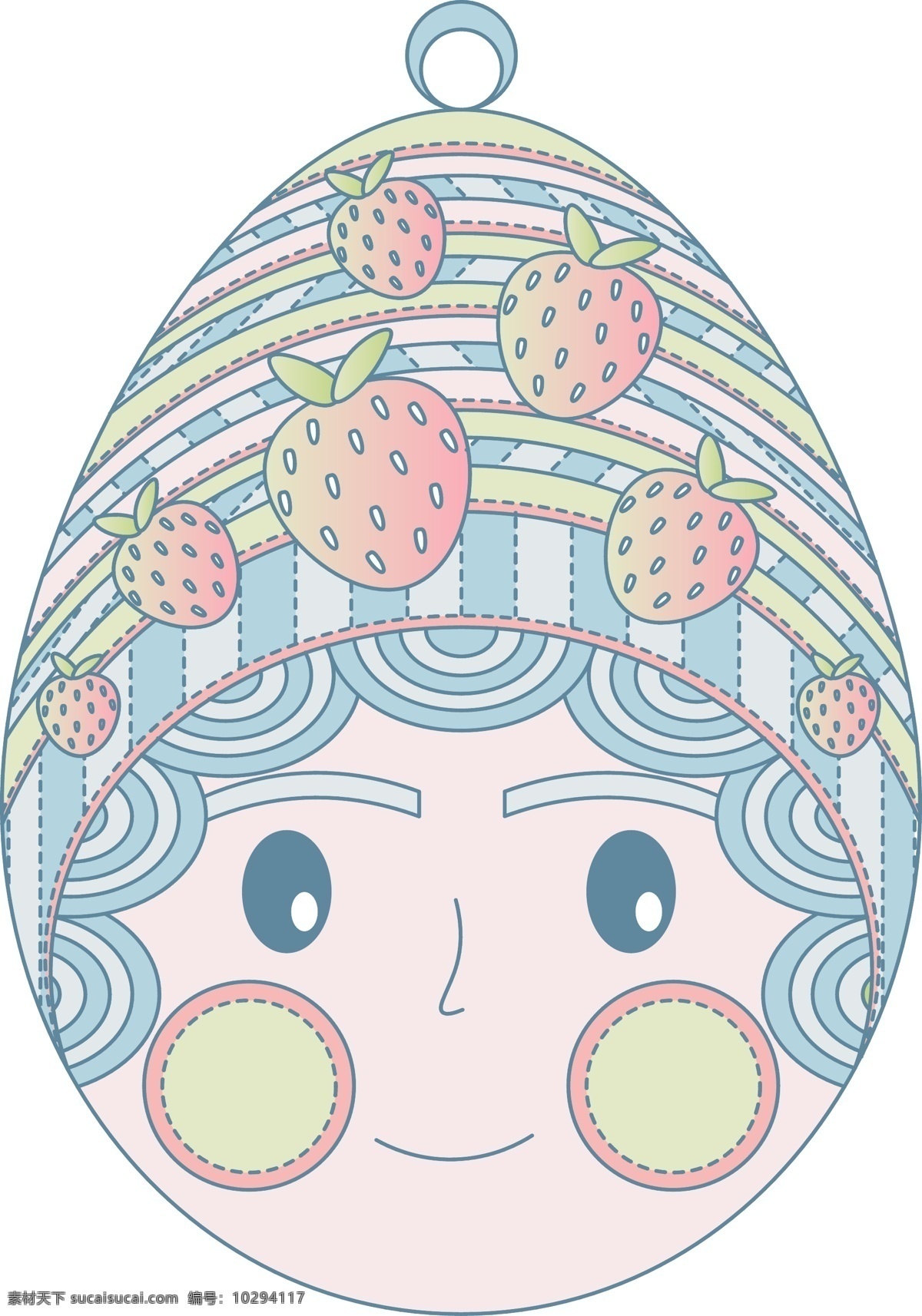 线性 视界 草莓 女孩 复活节 彩蛋 头像 矢量 粉色 绿色 帽子 蓝色 可爱