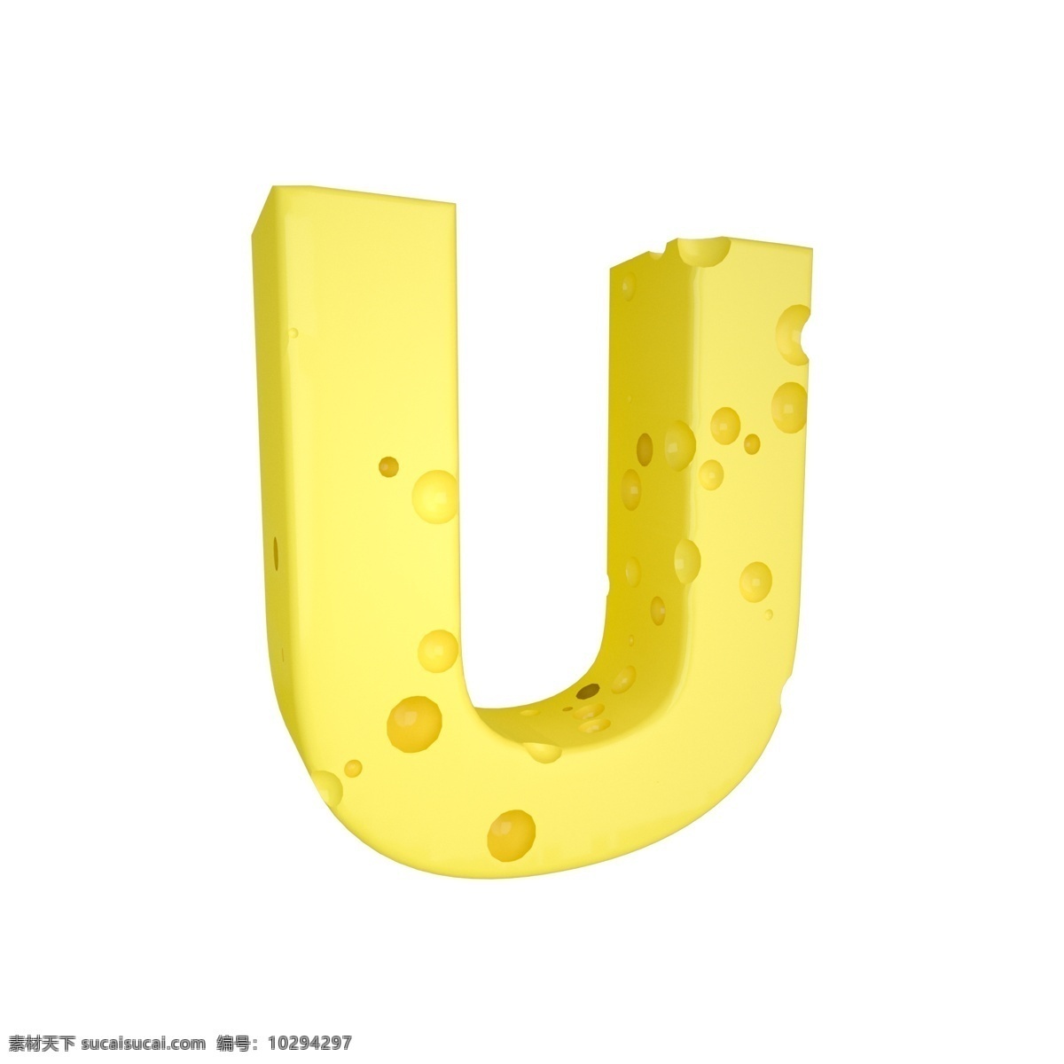 c4d 创意 奶酪 字母 u 装饰 3d 黄色 立体 食物 平面海报配图 电商淘宝装饰 可爱 柔和 字母u