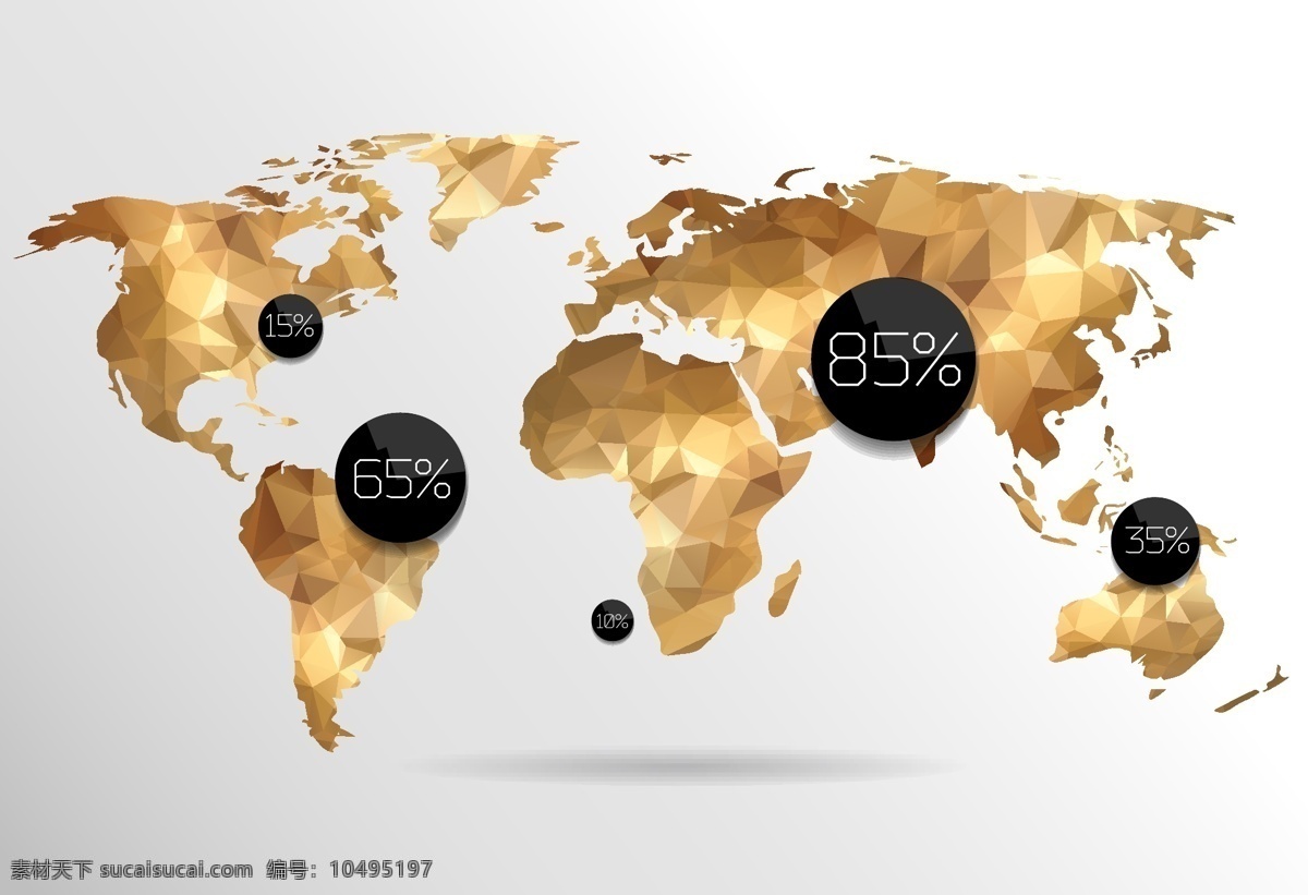 金色 多边形 地图 eps格式 立体地图 世界地图 精美 绚丽 矢量 几何地图 数字百分比 时尚地图 矢量图 日常生活