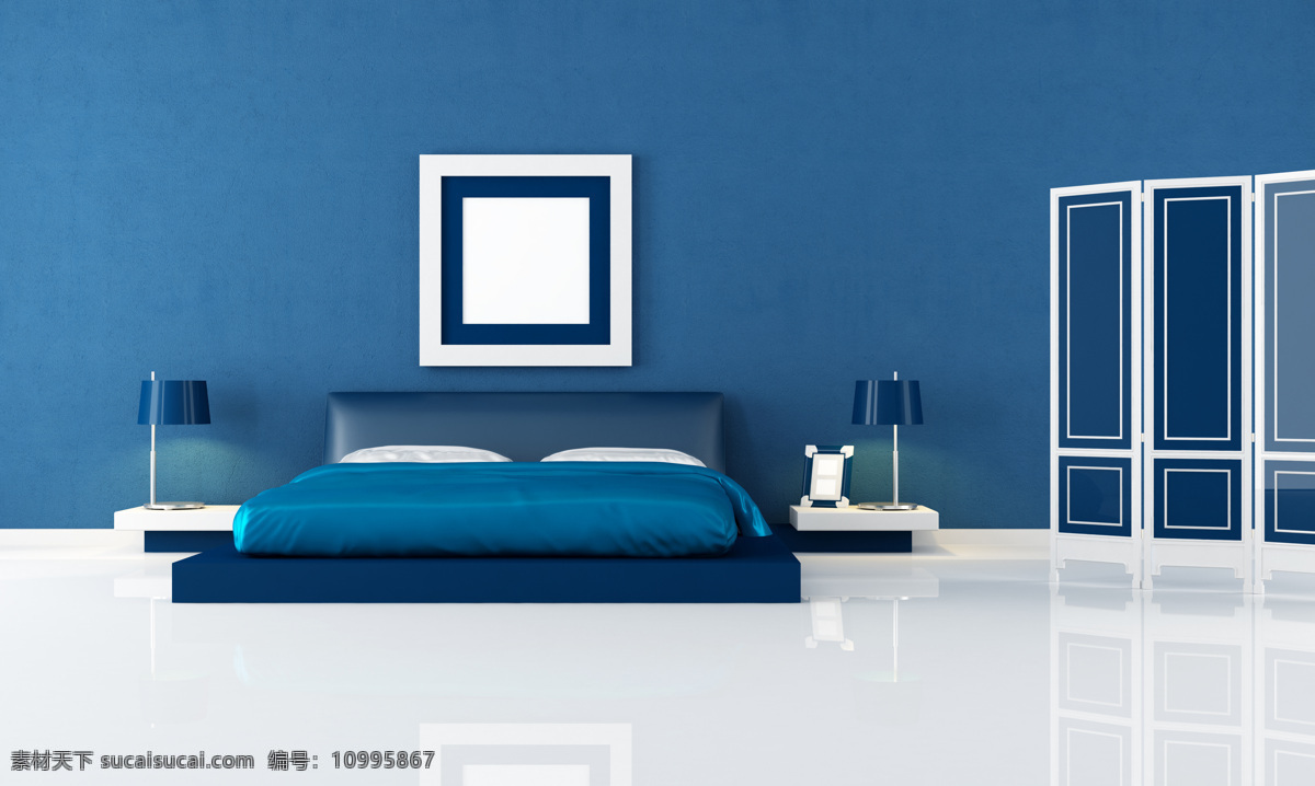 室内 卧室 简洁 蓝色 调 高清大图 墙纸 室内设计 现代简约 简洁情调 冷色系 家居装饰素材