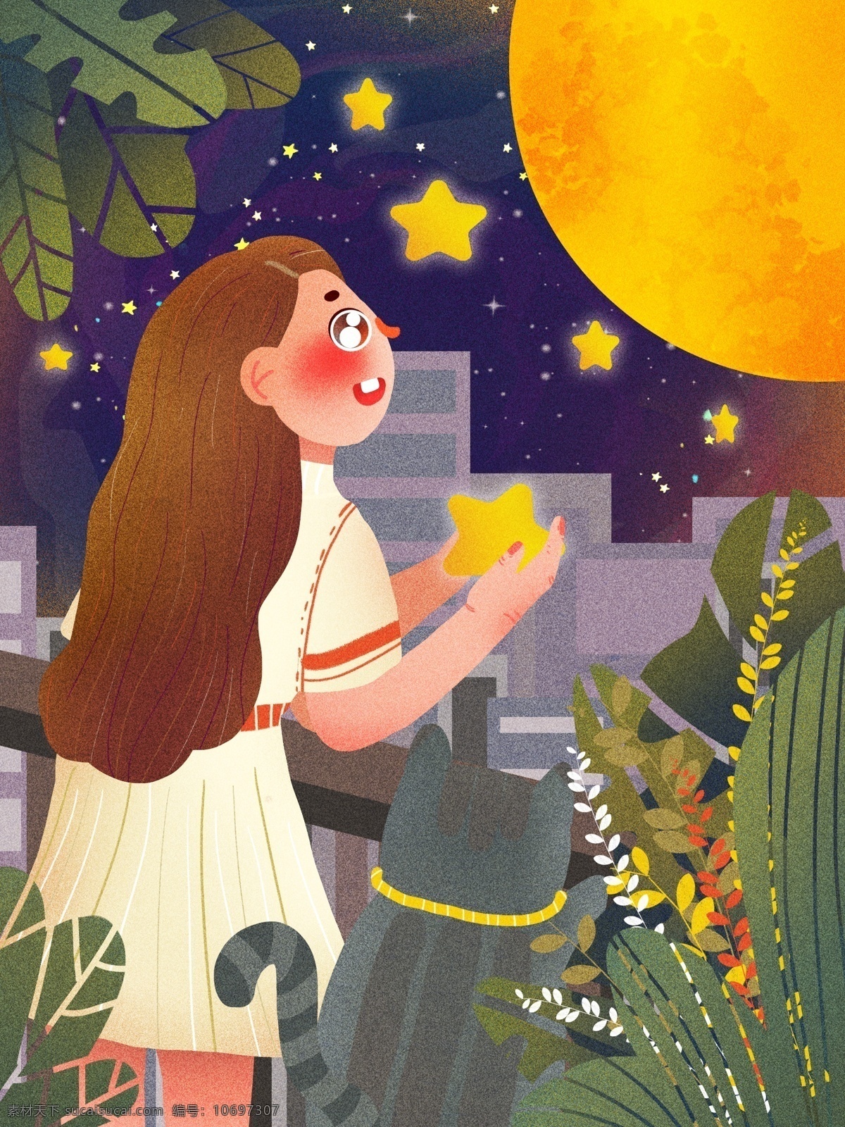 晚安 清新 治愈 可爱 噪 点 肌理 星星 月亮 花朵 猫咪 植物 你好 少女 噪点