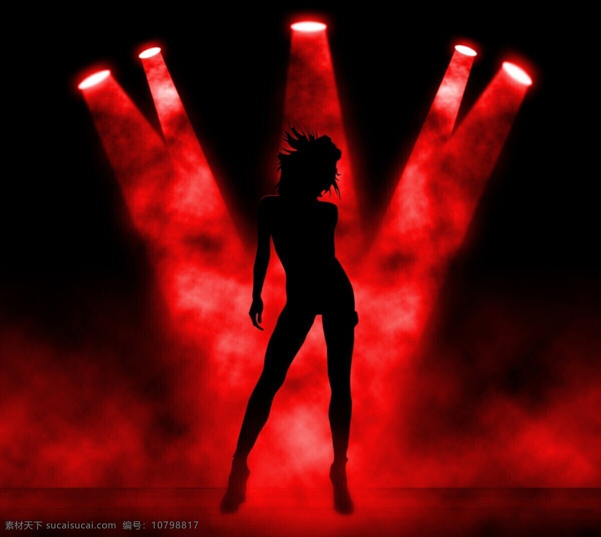 舞女 背景底纹 底纹边框 红色 剪影 射灯 探照灯 舞台 烟雾