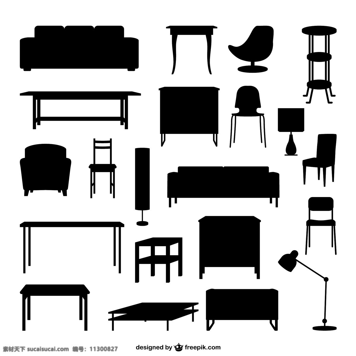 家具 剪影 矢量 背景 插画 茶几 凳子 柜子 家居 台灯 休闲椅 椅子 海报 矢量图 其他矢量图