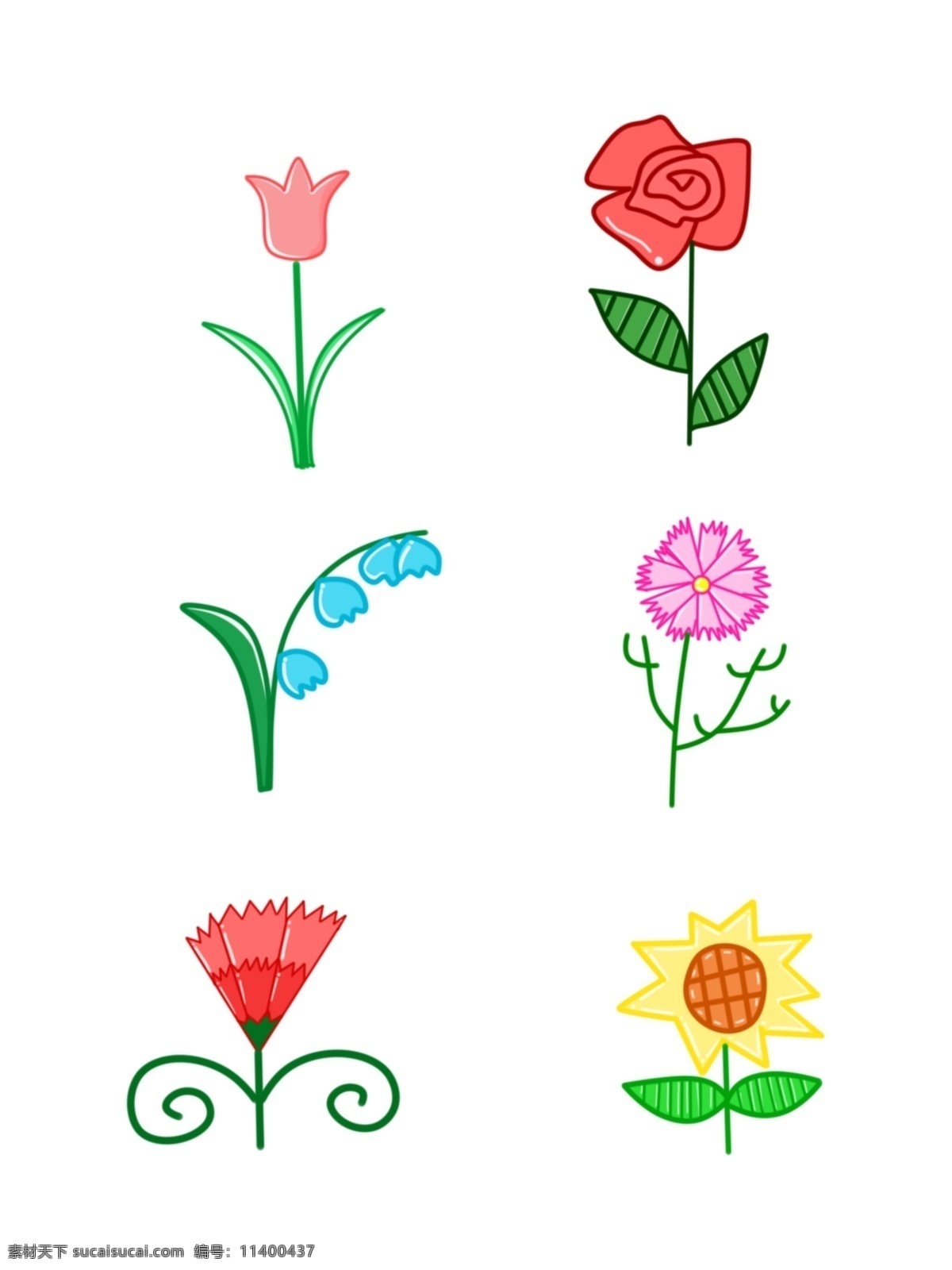卡通 手绘 植物 花朵 元素