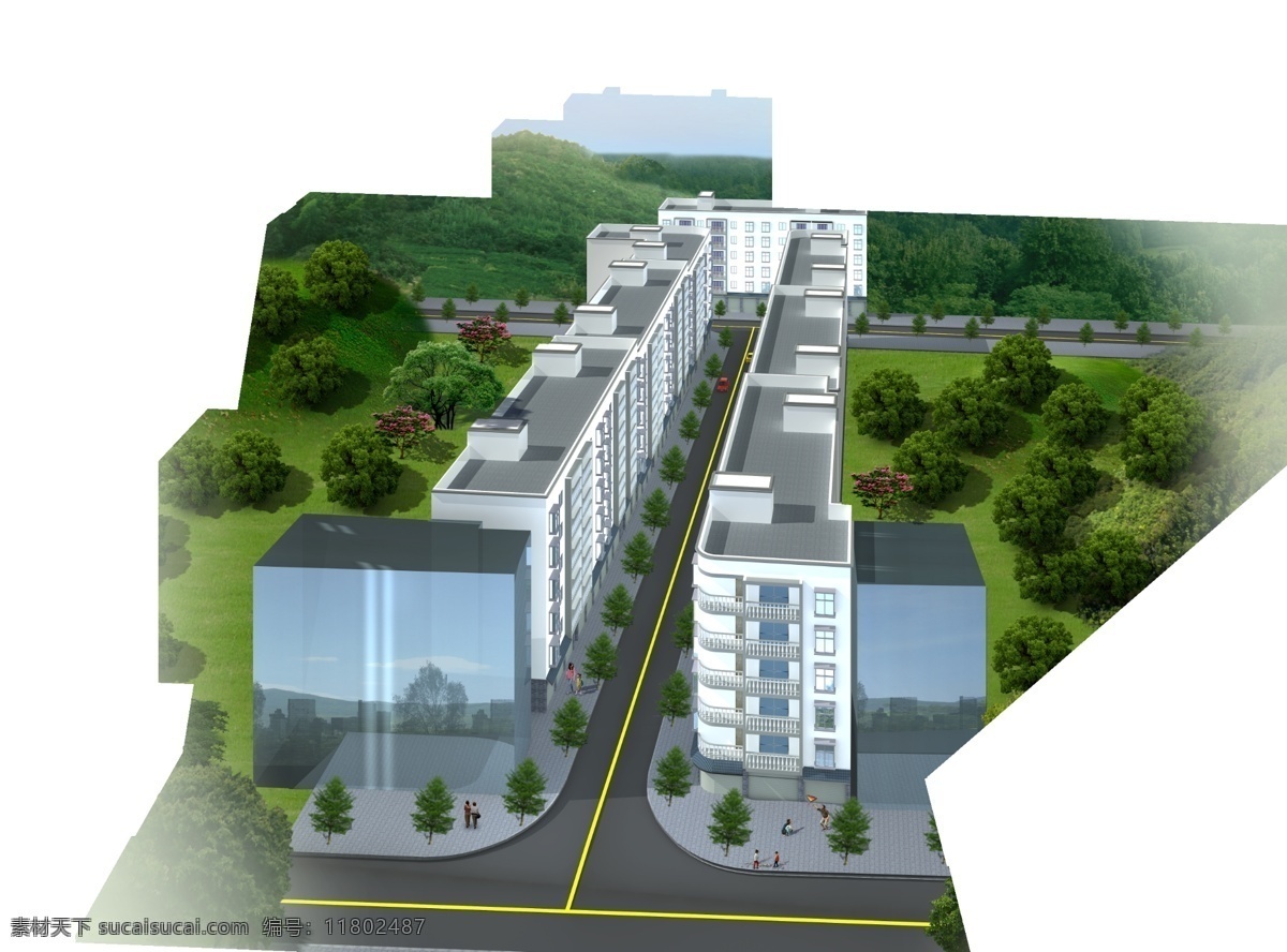 建筑效果图 建筑 鸟瞰 效果 配景 分层 源文件