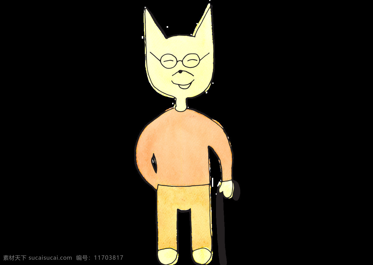卡通 猫 透明 手绘 衣服 拐杖 眼镜 矢量素材 设计素材