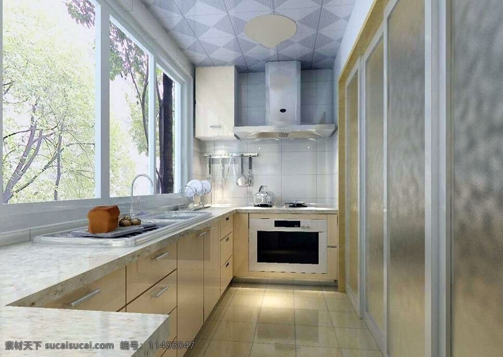 简约 风格 厨房 移动门 效果图 现代 简单 白色 窗户