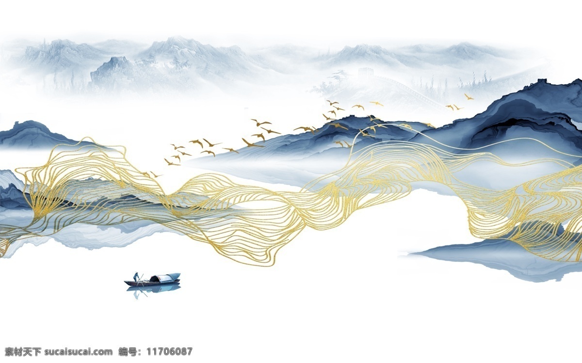 抽象画 中国风 山水 现代简约画 轻奢装饰画 家装装饰 分层