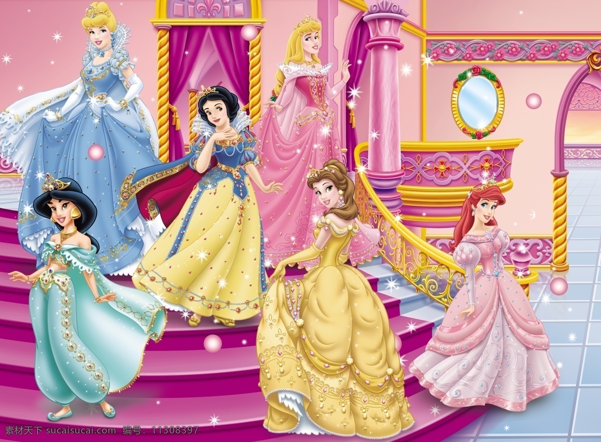 迪士尼 公主 城堡 装饰画 迪士尼公主 公主城堡 电视背景墙 粉色 动漫 卡通