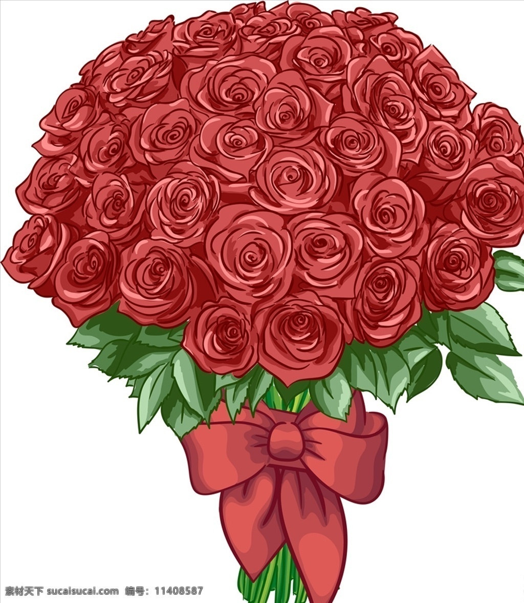 玫瑰花束 玫瑰花 情人节素材 蔷薇植物 玫瑰 玫瑰花纹 玫瑰花朵 花束 手绘 写实 蝴蝶结 花草树木 生物世界 花草