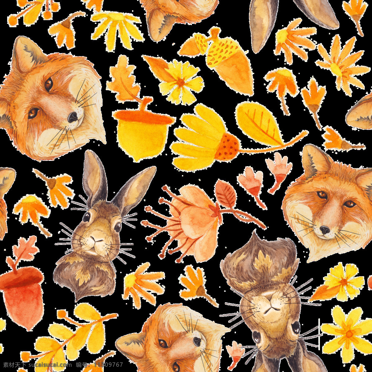 狐狸 兔子 卡通 透明 动物 水彩 免扣 手绘 透明素材 装饰 设计素材 淘宝素材 海报设计装饰 装饰图案
