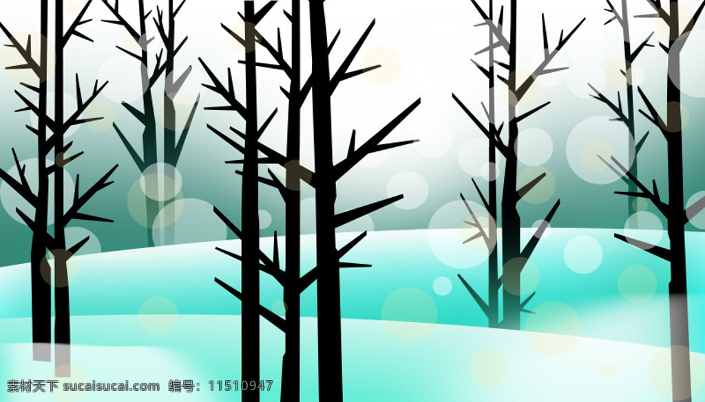 简单 雪景 冬天 景观 树 雪 程式化 插画集