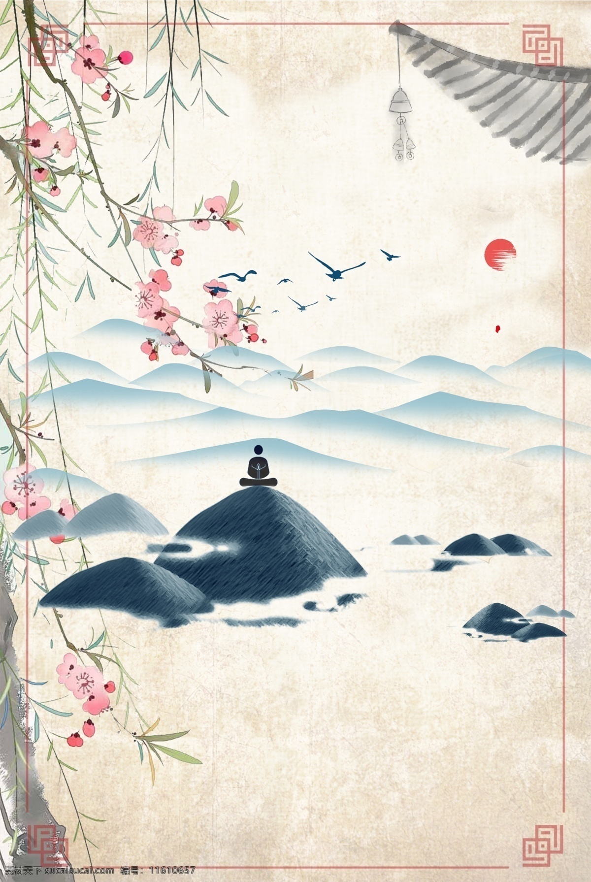 灰色 水墨 植物 花朵 背景 自然 艺术 屋顶 创意 山峰