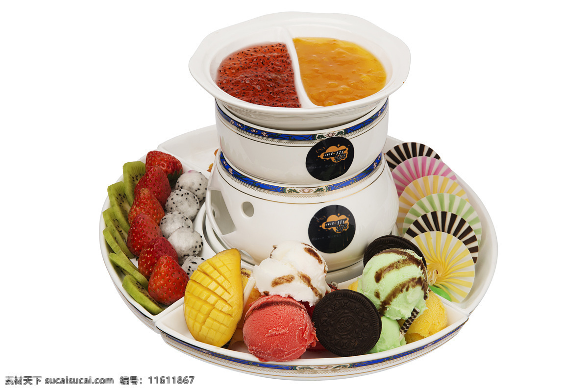 冰淇淋火锅 火锅 冰淇淋 水果 果酱 奥力奥 热带水果 餐饮美食 西餐美食