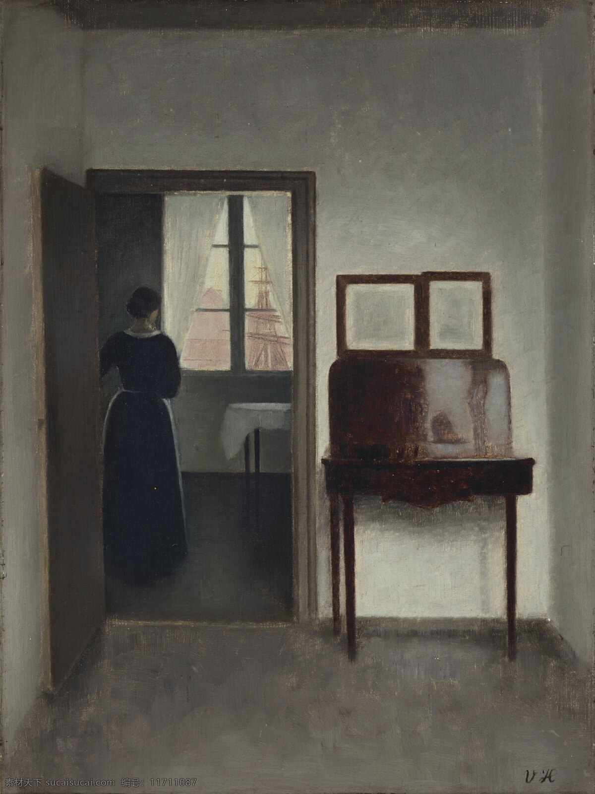 哈莫 休依作品 丹麦画家 屋里的女人 冷漠 桌子 背影 19世纪油画 油画 文化艺术 绘画书法