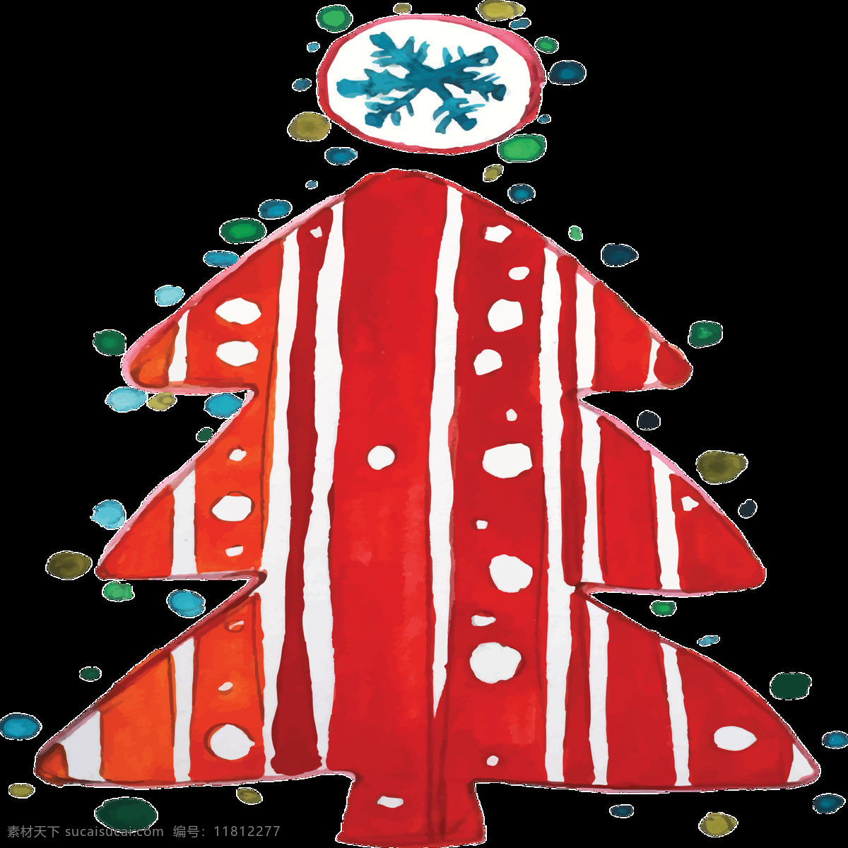 手绘 水彩 红色 圣诞树 透明 卡通 波点 免扣素材 条纹 透明素材 圆点 装饰图片