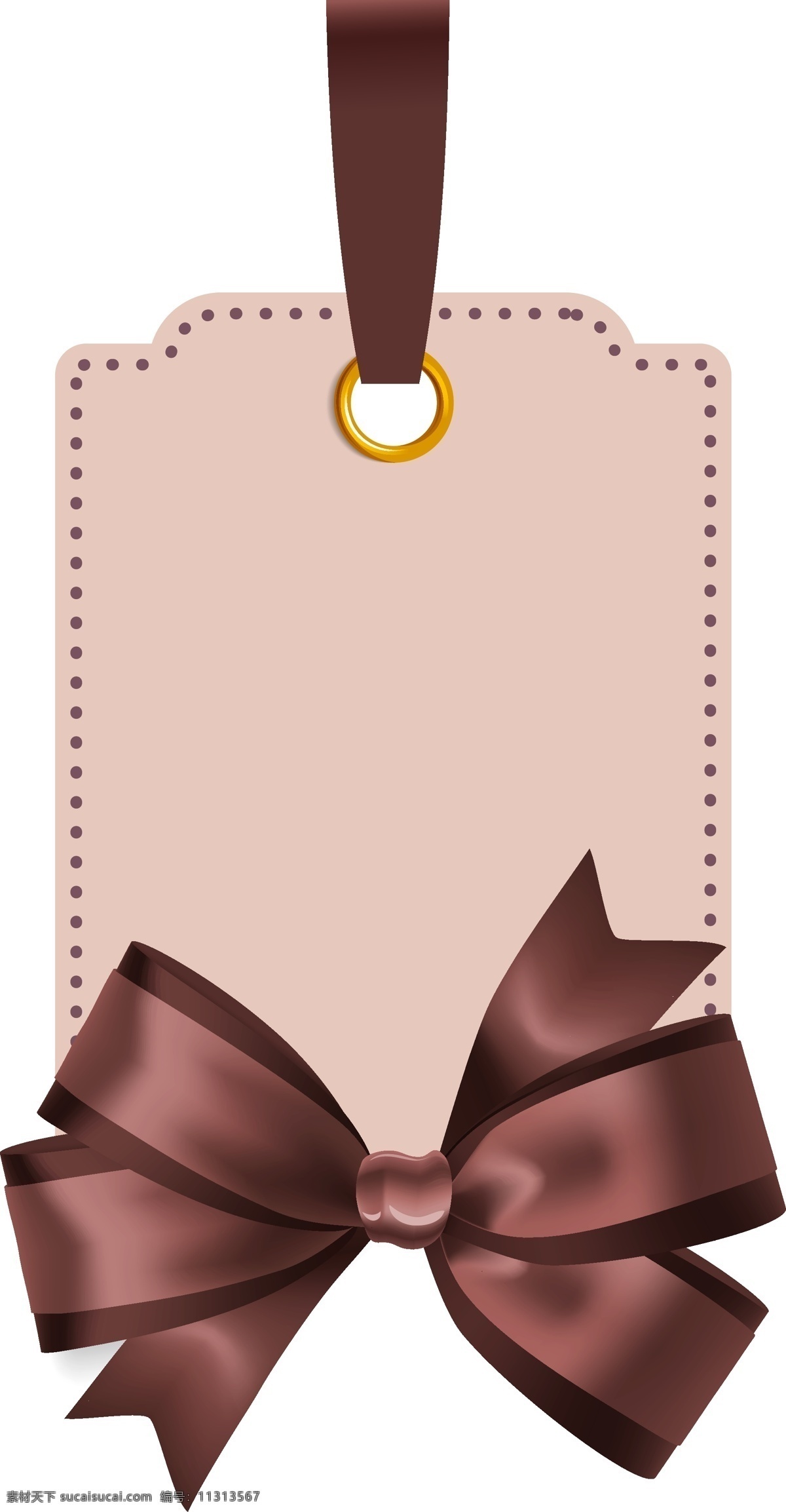 褐色卡片元素 褐色 蝴蝶结 绸带 波点 边框 卡片