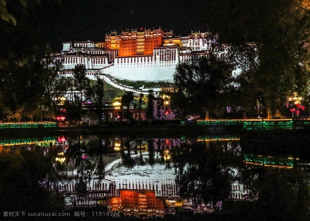 西藏 布达拉宫 高清 风景 景点 夜景 自然景观 建筑景观