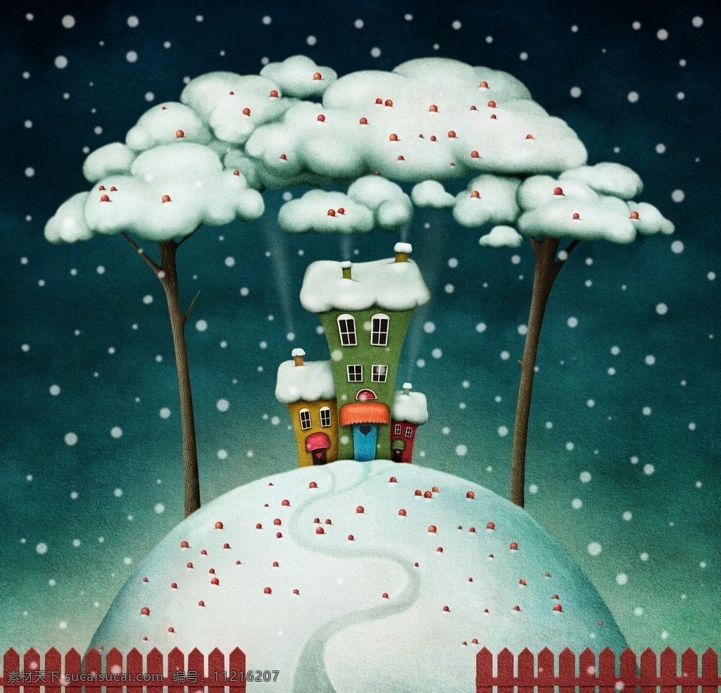 梦幻 世界 卡通 圣诞节 下大雪 房屋 房子 大树 树木 雪地 大雪 节日 庆祝 梦幻世界 童话世界 儿童世界 环境 幻想 仙境 卡通设计 动画 动漫 圣诞日 风景漫画 动漫动画