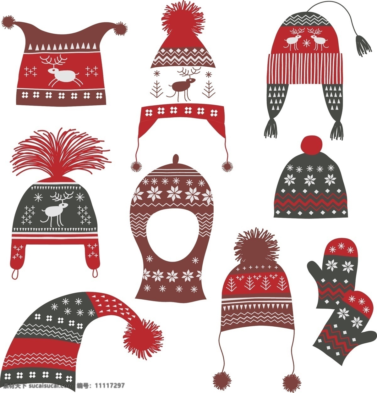 卡通 冬季 雪花 帽子 元素 装饰 手绘 寒冷 针织 ai元素 矢量元素
