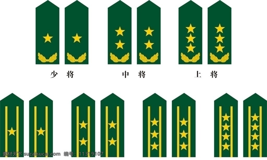 中国人民解放军 陆军 少校 上将 常 服 肩章 武警肩章 中校 大校 将军 其他设计 矢量