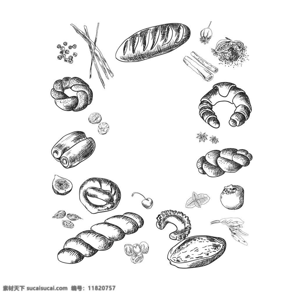 面包矢量插图 烘焙插图 烘焙店插图 面包插图 面包圈 生活百科 餐饮美食