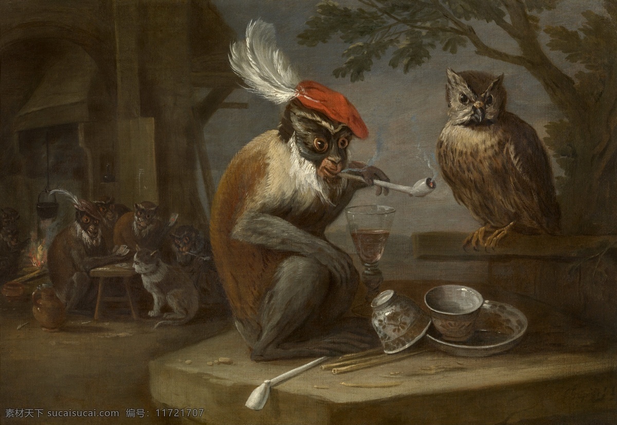 trick 静物 植物 动物 食物 家禽 水果 印象派 写实主义 油画 装饰画 monkey ii teniers david 无 框 画 装饰素材