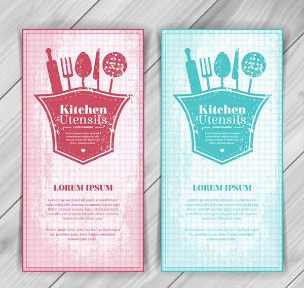 厨房用品 banner 矢量 木纹 餐具 做旧效果 卡片 白色
