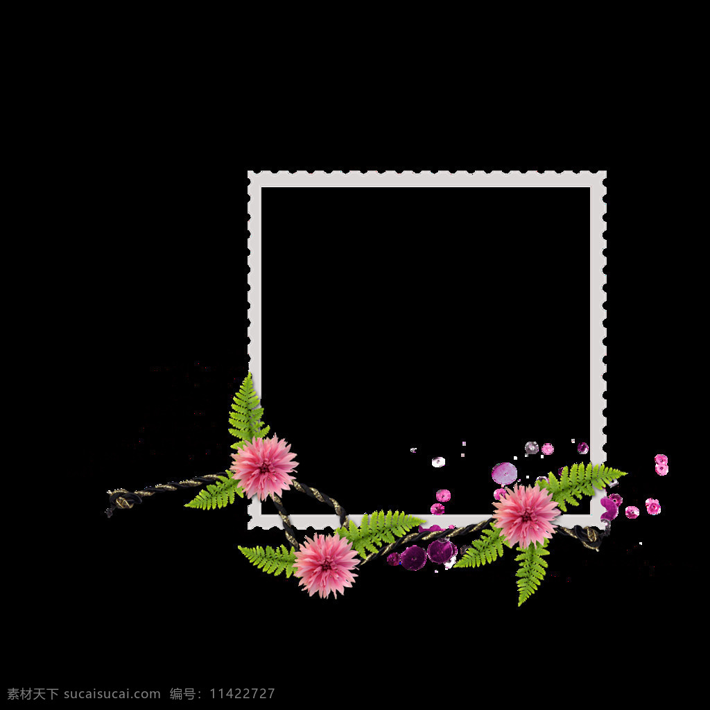 创意 唯美 边框 花卉 相框 木头 方形 花朵 图案 照片 免 抠