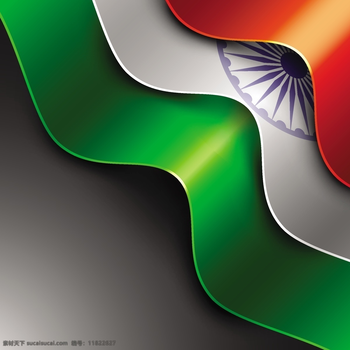 印度 国旗 背景 波 型 隔离 灰色 绿色