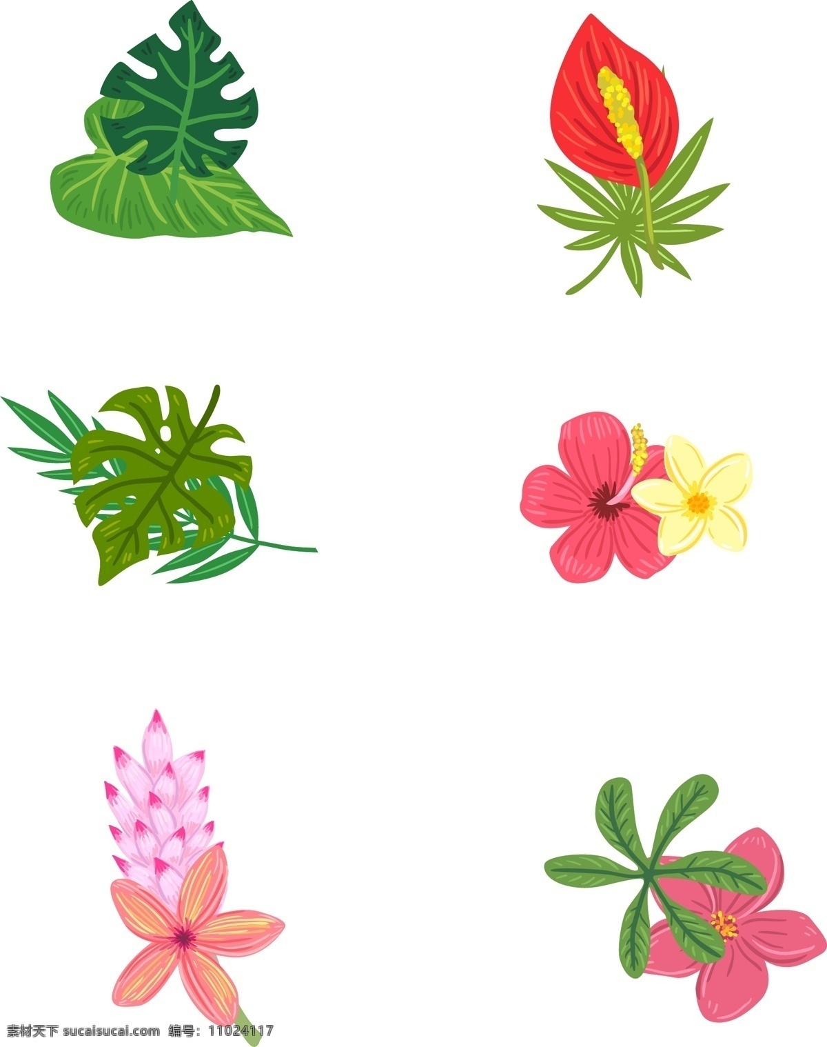 花朵 植物 简约 装饰 元素 花 卡通 粉色 绿色