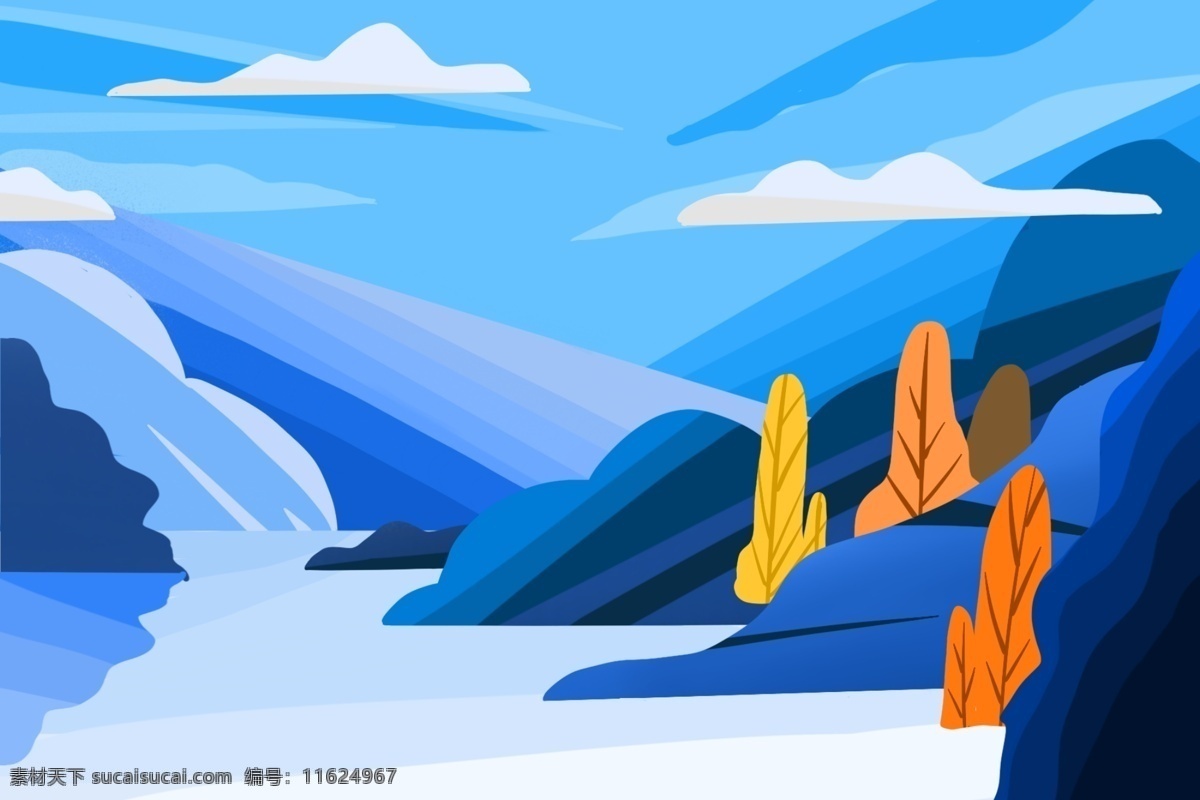 大气 简约 春天 景色 插画 背景 景色插画背景 治愈系背景 插画背景 植物背景 树林背景 唯美 蓝天白云
