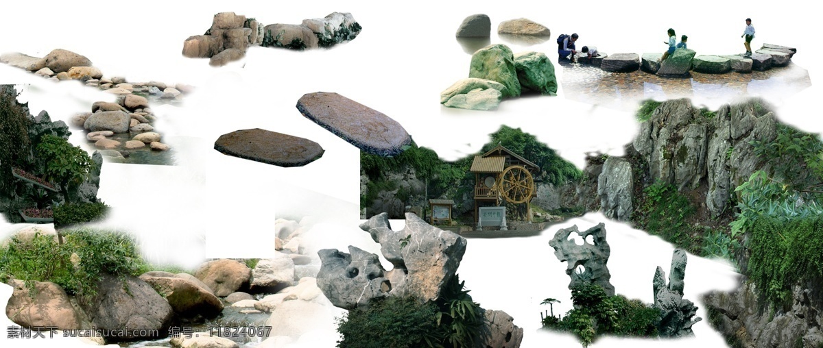 驳岸石头 后期石头 景观石 太湖石 溪坑石 组石 石头组景 群石 psd石头 绿化景观 环境设计 园林设计