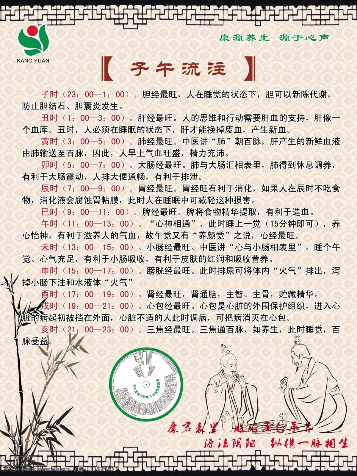 子午流注 中国风 水墨 古典 中式风格 边框 竹子 古代插画 古代人物 饮食 养生 展板模板 广告设计模板 源文件
