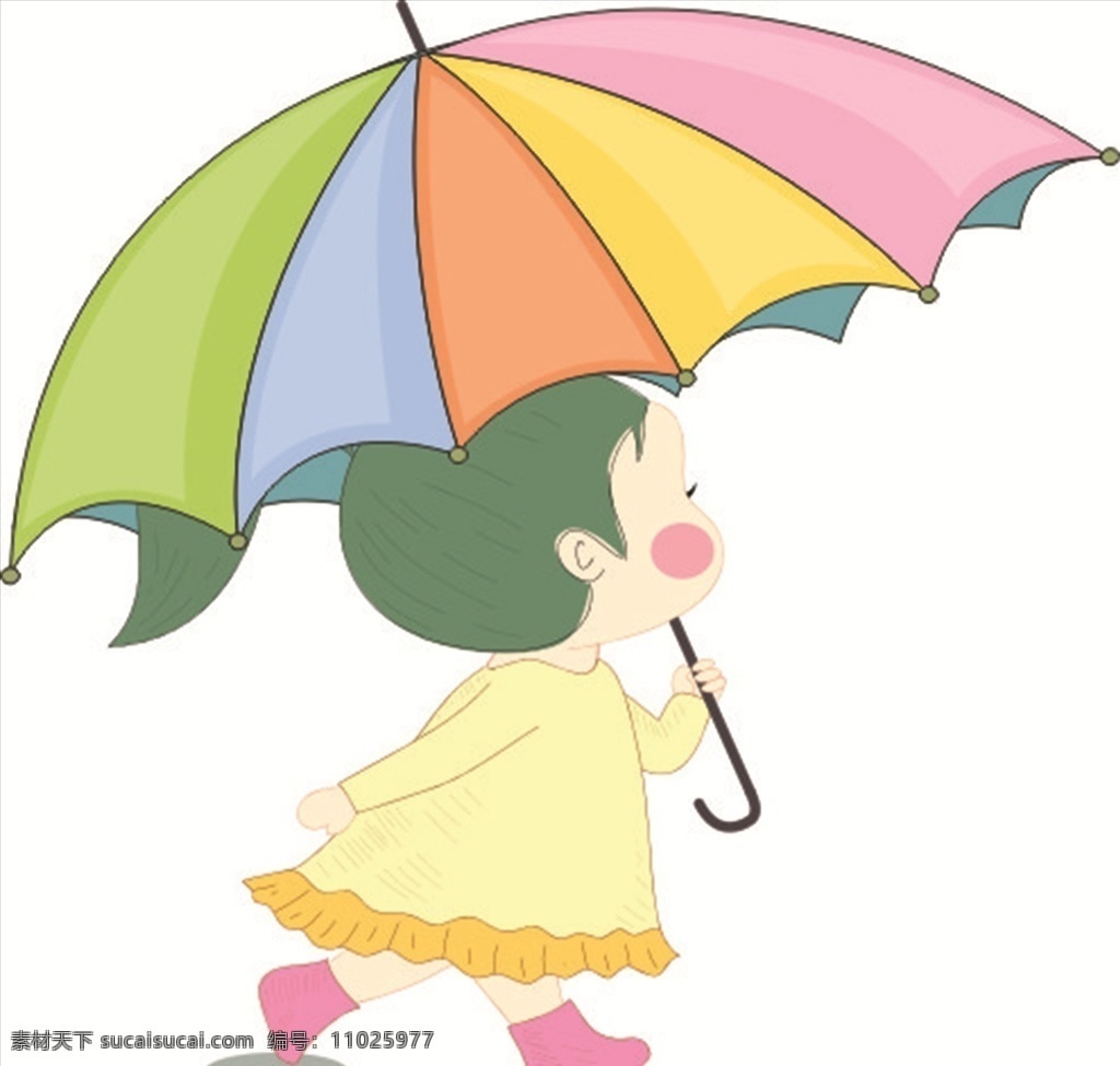 卡通 小女孩 矢量图 雨伞 彩色 矢量图系列