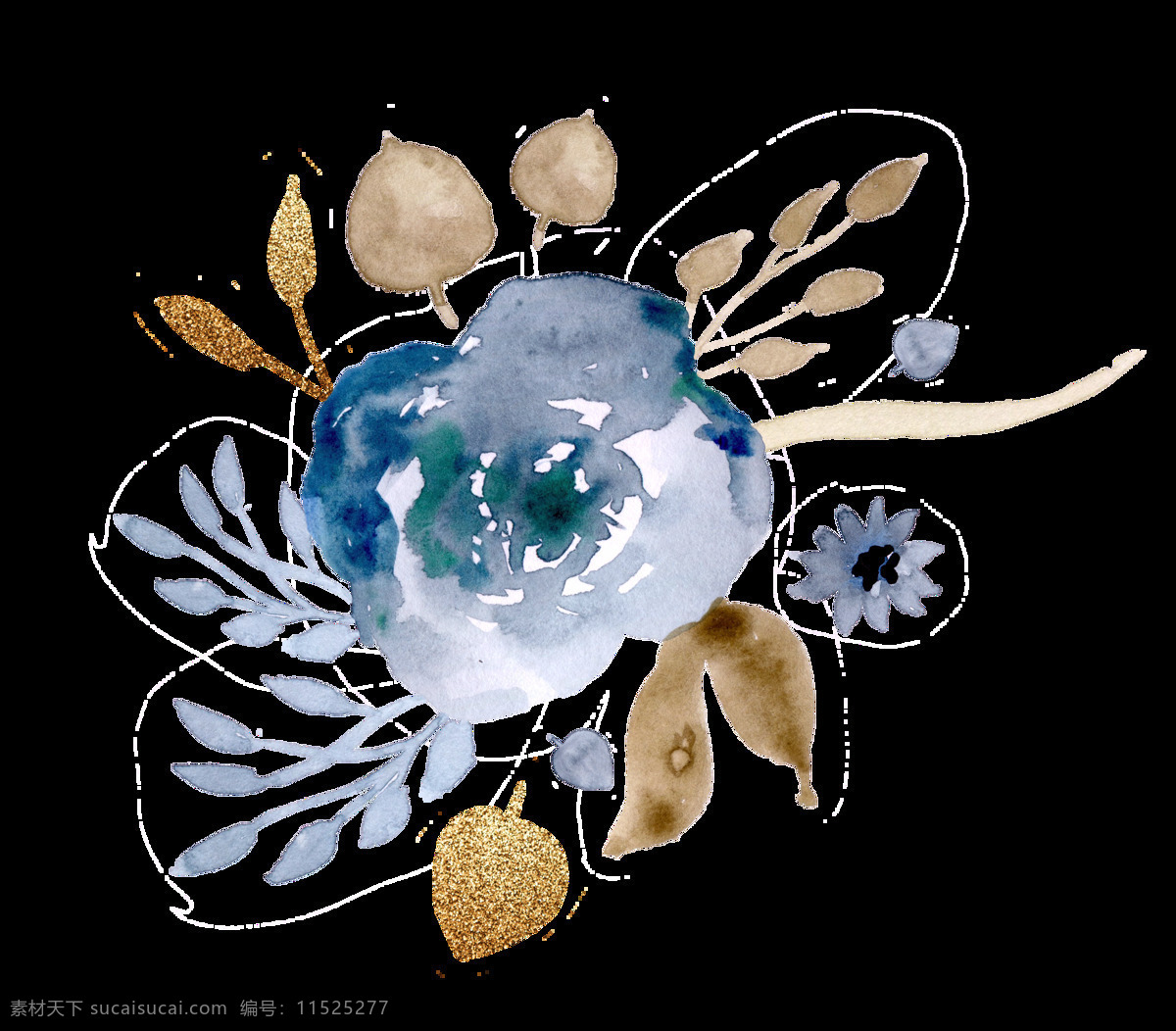 水墨 彩色 植物 卡通 透明 抠图专用 装饰 设计素材