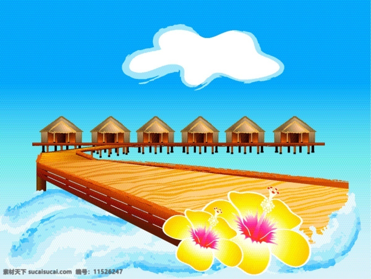 张 海边 风光 矢量 吊床 度假 海浪 海星 花朵 沙滩 矢量素材 小房子 休闲 椰子树 自然 矢量图 其他矢量图