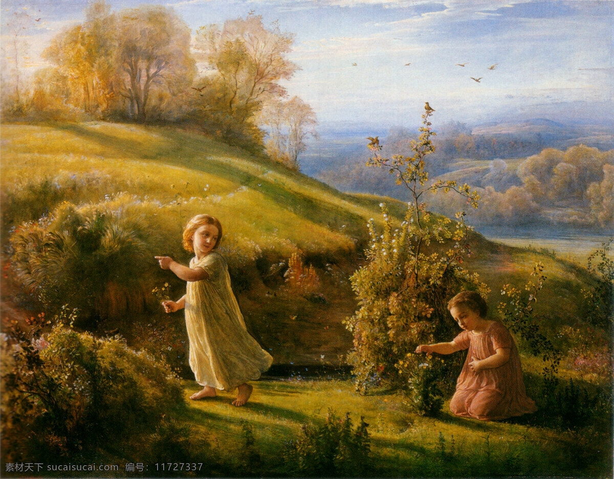 欧洲风景油画 欧洲油画 风景油画 森林 小孩 绘画书法 文化艺术
